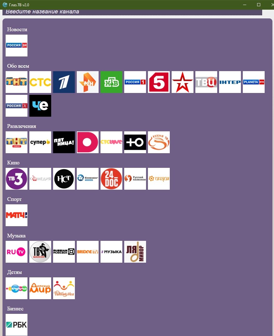 Все доступные телеканалы в программе глаз тв